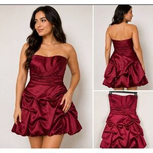 David’s Bridal Red Strapless Bubble Dress Size 6
